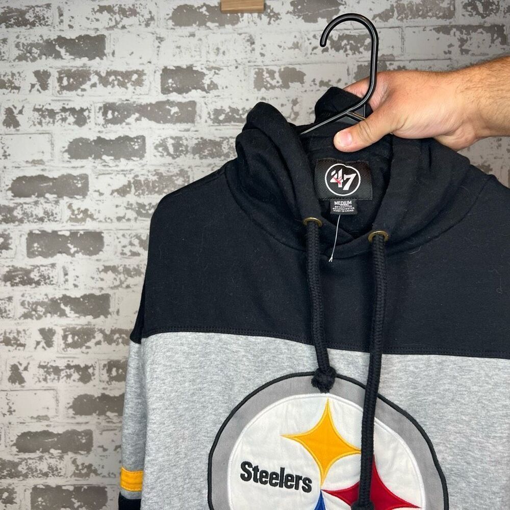 47 Brand Pittsburgh Steelers Gray Black Yellow Pullover Hoodie - Picture 3 of 5